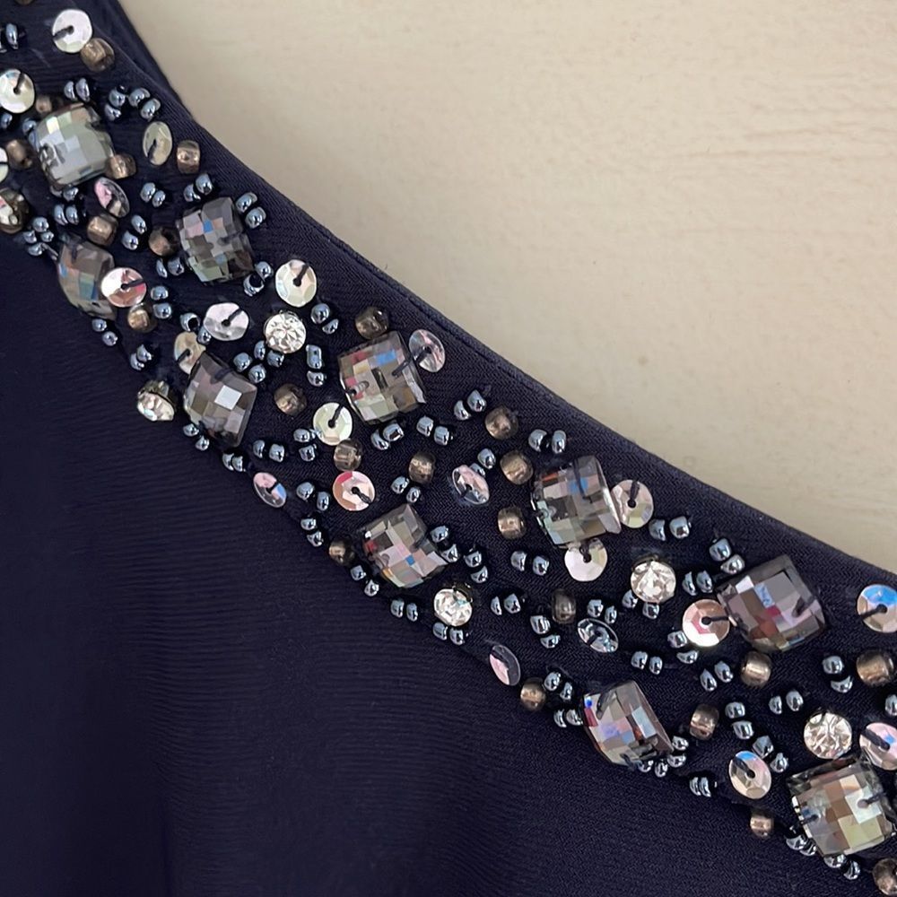 Betsy Adam Beaded Navy Off The Shoulder Dress size 4 - Picture 4 of 7